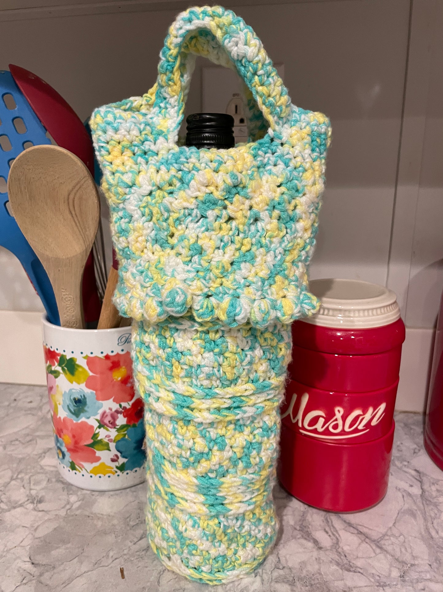 Crochet Wine Tote - Handmade Bottle Holder