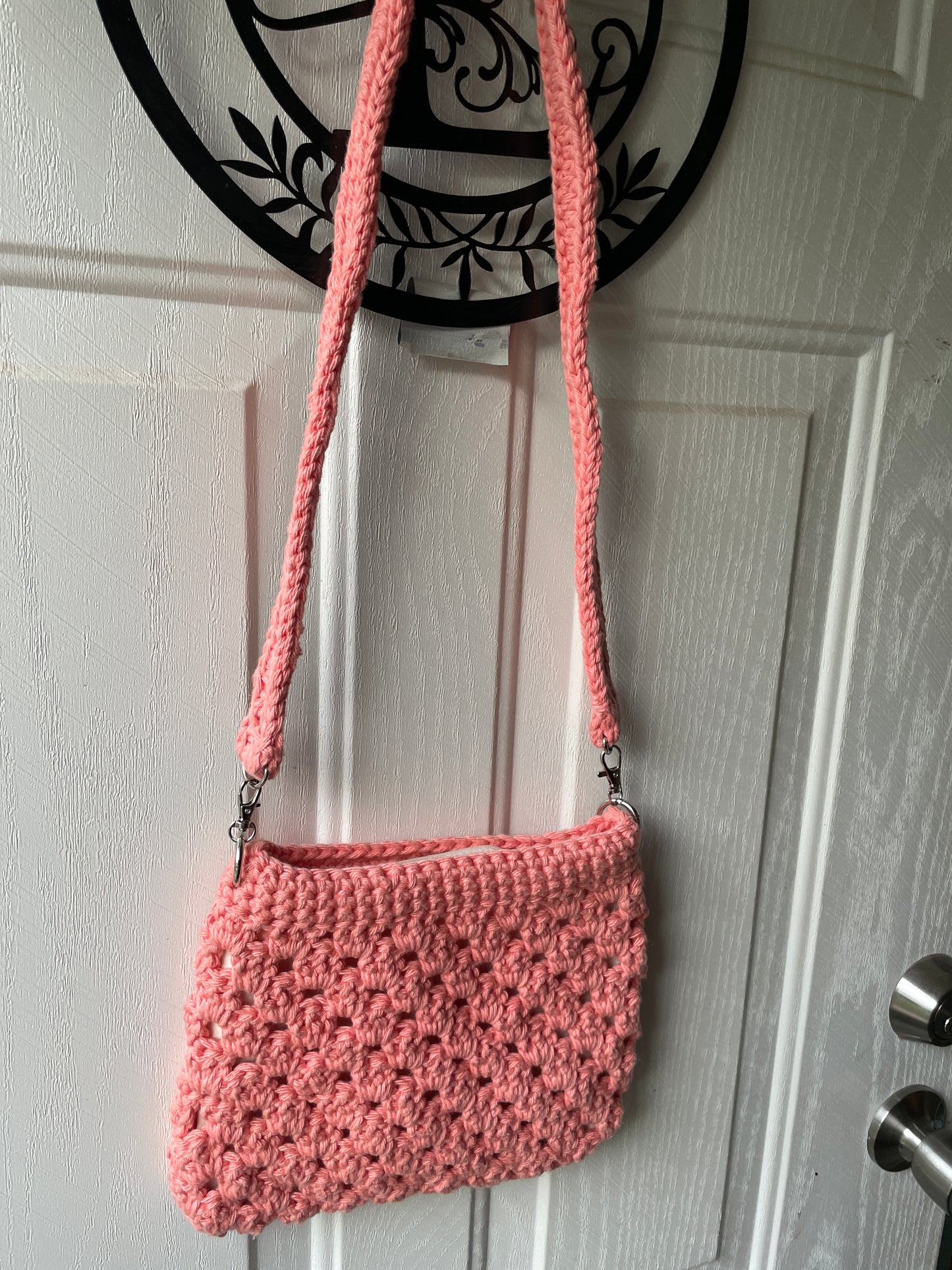 Crochet Crossbody Purse – Handmade Nylon Cord Bag with Zippered Pouch