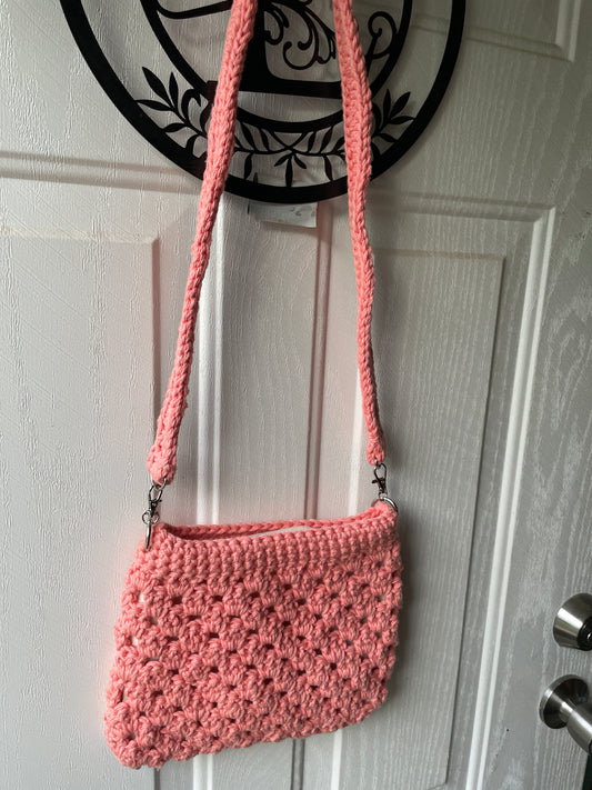 Crochet Crossbody Purse – Handmade Nylon Cord Bag with Zippered Pouch