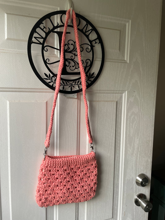 Crochet Crossbody Purse – Handmade Nylon Cord Bag with Zippered Pouch
